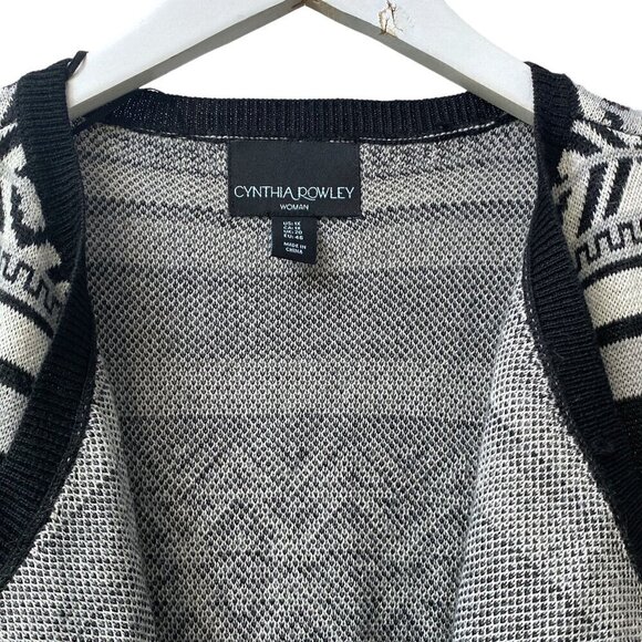 Cynthia Rowley Long Cardigan Plus Size 1X Open Sweater Black Aztec Wool Blend Du - Picture 5 of 10